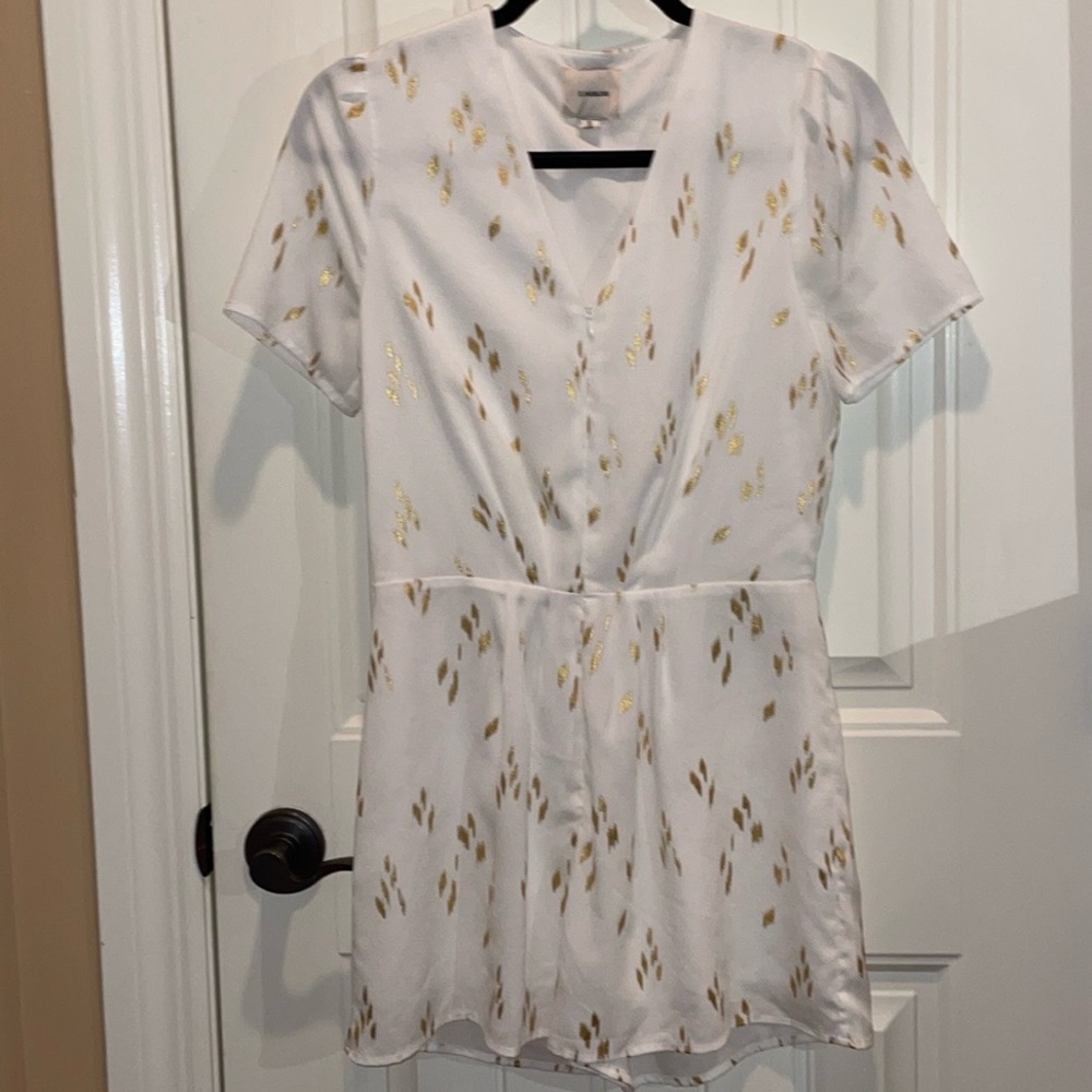 I. MADELINE  S  V-neck Romper Zip  -Up Front White with flashes of Gold